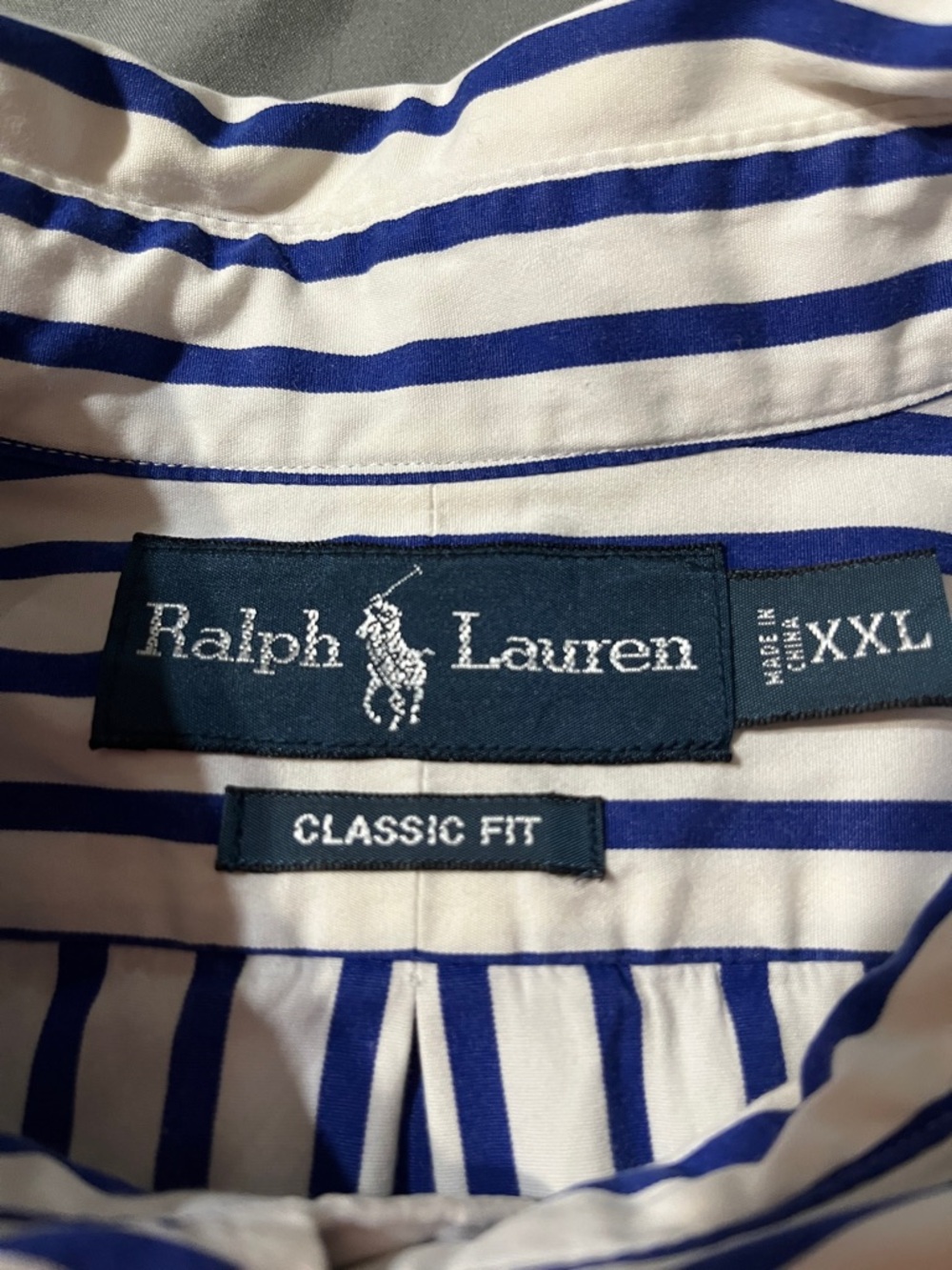 Ralph Lauren White Shirt with Navy Vertical Stripes